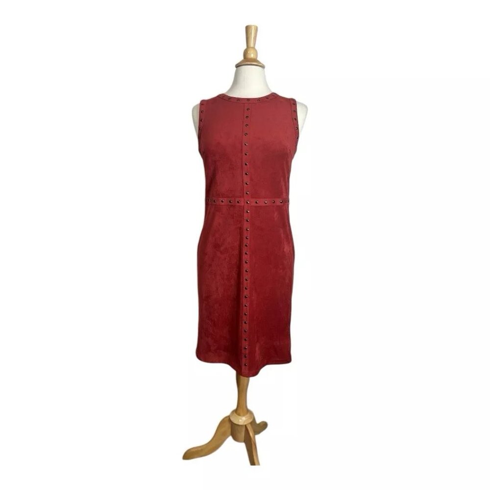 Spense Dress 6 Faux Suede Studded Sleeveless Rust Burnt Orange Stretch